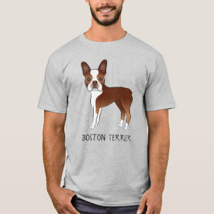 Red Boston Terrier Cute Cartoon Dog & Your Text T-Shirt