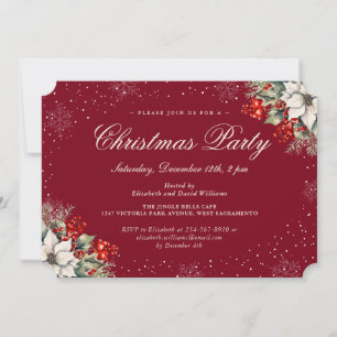 Red Botanical Christmas Holiday Party Invitation