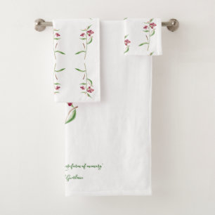 red botanical minimal vintage for her bath towel set