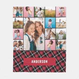 Red botanical modern minimal pampas 15 photo fleece blanket