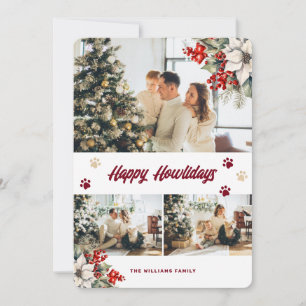 Red Botanical Photo Happy Howlidays Holiday Card