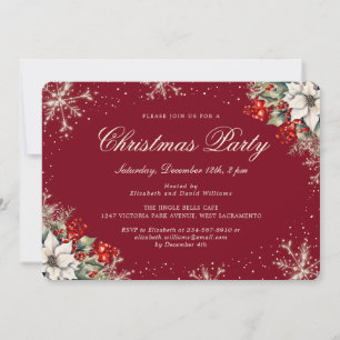 Red Botanical Snowflakes Christmas Holiday Party Invitation