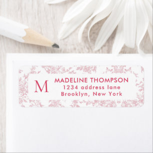 Red Botanical Toile Monogram Address Return Address Label