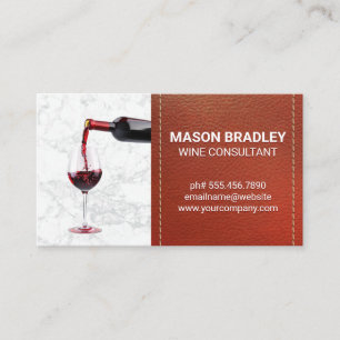 Red Bottle of Wine Pour Leather Stitch Business Card