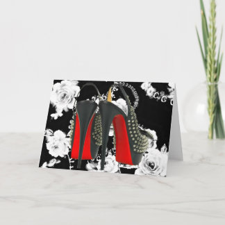 Red Bottom Spike Heels Romantic Rose Card
