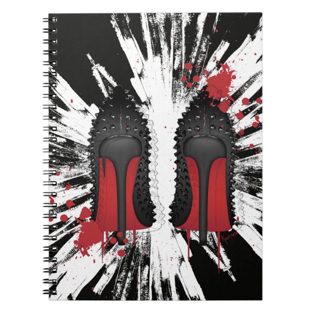 Red Bottoms Stilettos shoes heels spatters & drips Notebook (Front)