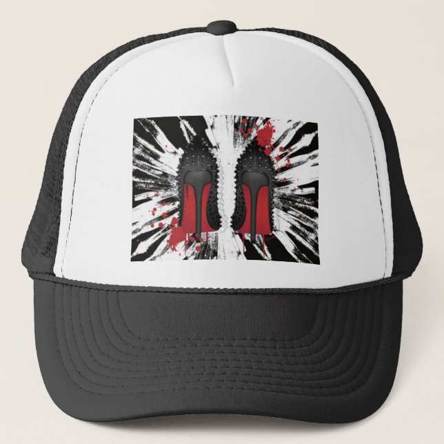 Red Bottoms Stilettos shoes heels spatters & drips Trucker Hat (Front)