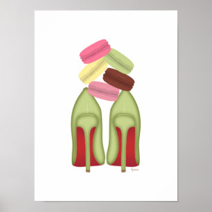Red Bottoms stilettos shoes, high heels & macarons Poster