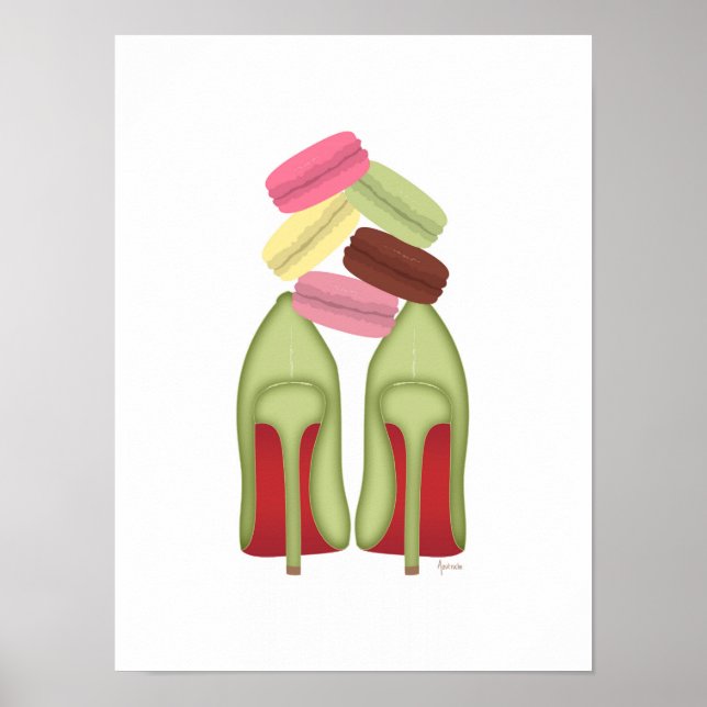 Red Bottoms stilettos shoes, high heels & macarons Poster (Front)