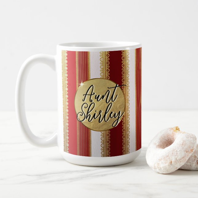 Red Bougie Stripes Personalised Coffee Mug (With Donut)