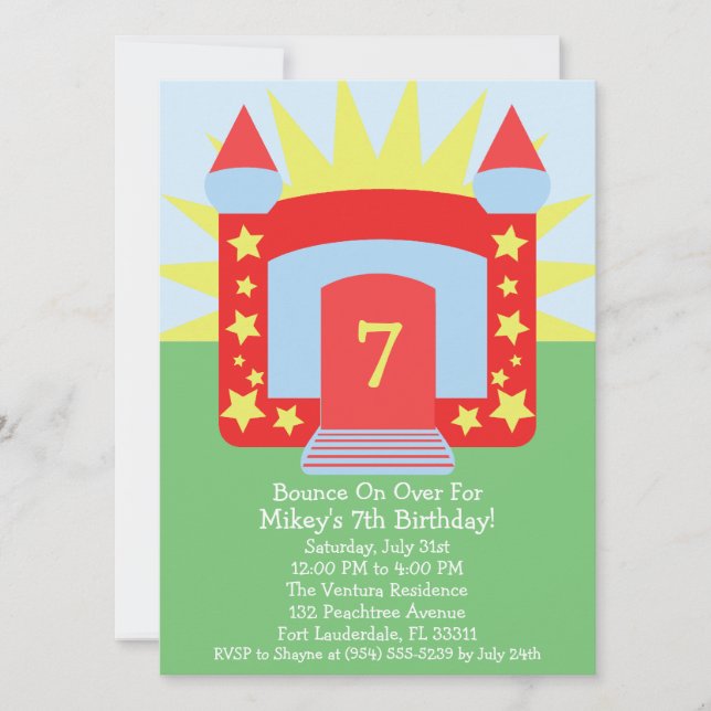 Red Bounce On Over Bounce House Birthday Party Invitation (Front)