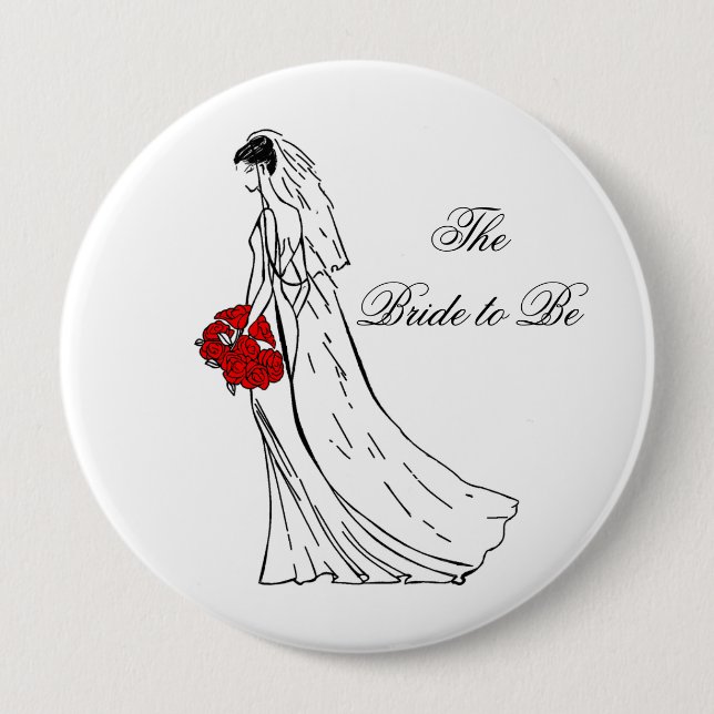 Red Bouquet Bride to Be 10 Cm Round Badge (Front)