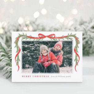 Red Bow and Garland Holiday Card