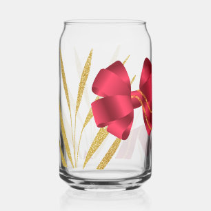 red bow and gold leaves can glass