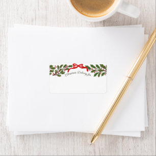Red Bow and Holly Garland Christmas Delivery Label