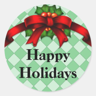 Red Bow and Holly Stickers