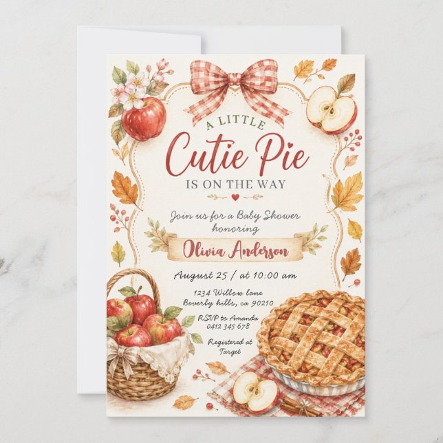 Red Bow Apple Cutie Pie Baby Shower Invitation (Front)