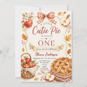 Red Bow Apple Cutie Pie First Birthday  Invitation