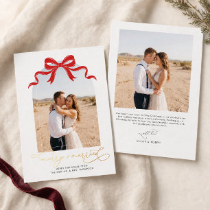 Red bow Arch 2 Photo Merry and Married Christmas Foil Holiday Card
