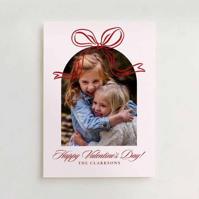 Red Bow Arch Frame Valentine’s Day Photo Card (Creator Uploaded)