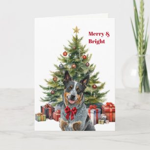 Red Bow Australian Cattle Dog Christmas Tree Card