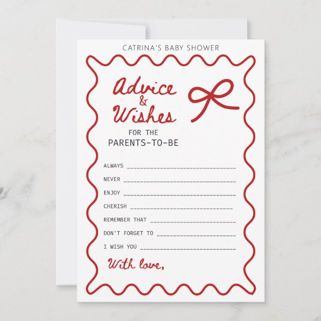 Red Bow Baby Shower - Editable Name, 5x7 Invitation (Front)
