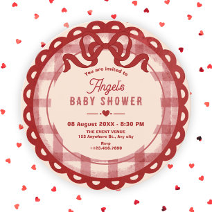 Red bow baby shower invitation