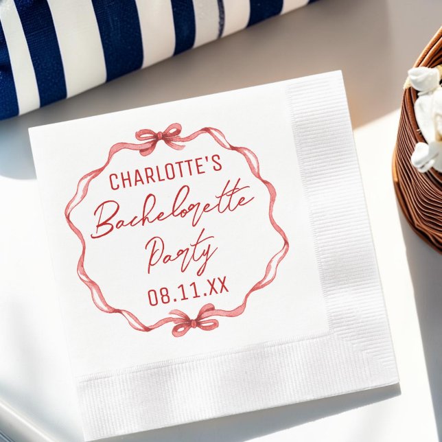 Red Bow Bachelorette Party Bride's Name Napkin (Creator Uploaded)