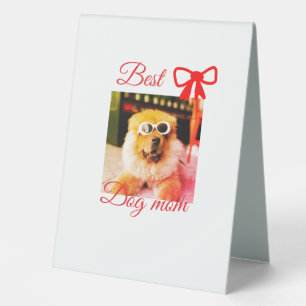 Red bow best dog mum dad photo dog/pet name