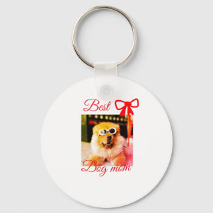 Red bow best dog mum dad photo dog/pet name key ring