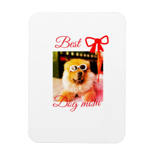 Red bow best dog mum dad photo dog/pet name magnet