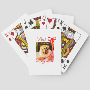 Red bow best dog mum dad photo dog/pet name  playing cards