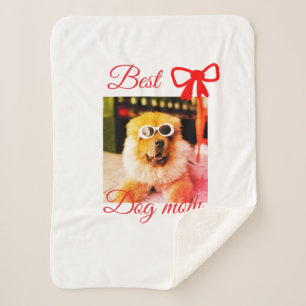 Red bow best dog mum dad photo dog/pet name sherpa blanket
