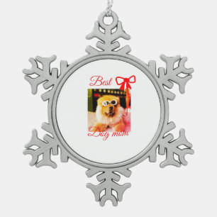 Red bow best dog mum dad photo dog/pet name snowflake pewter christmas ornament
