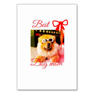 Red bow best dog mum dad photo dog/pet name  table number