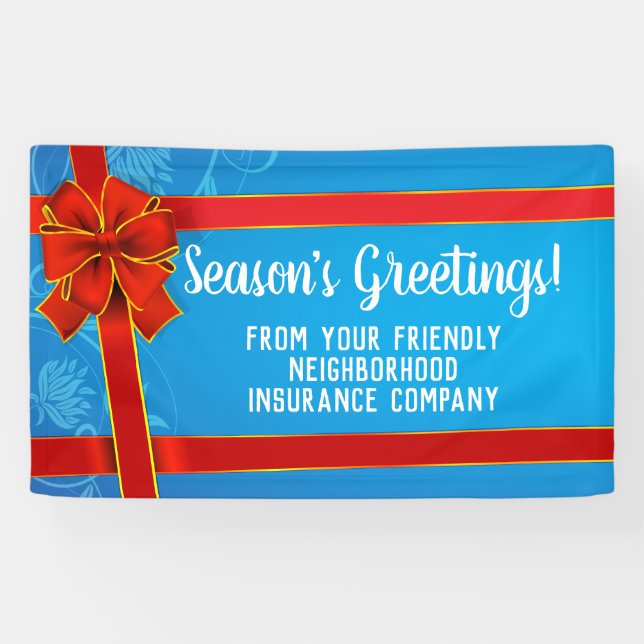 Red Bow Blue Custom Christmas Party Holiday Banner (Horizontal)