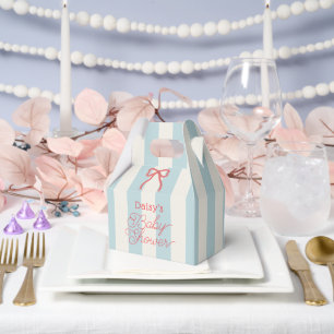 Red Bow & Blue Stripes Baby Shower Favour Box