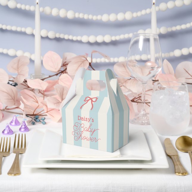 Red Bow & Blue Stripes Baby Shower Favour Box (Wedding)