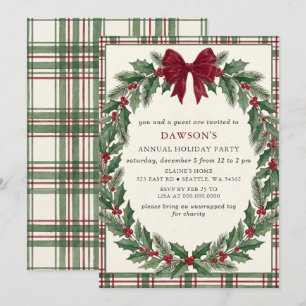 Red Bow Botanical Corporate Christmas Party  Invitation