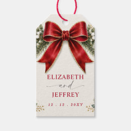 Red Bow Botanical Floral Winter Christmas Wedding Gift Tags
