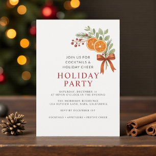 Red Bow Botanical Holiday Party Christmas  Invitation