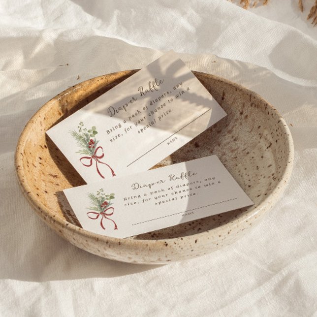 Red Bow Bouquet Baby Shower Diaper Raffle  Enclosure Card (Creator Uploaded)