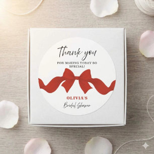 Red Bow Bridal Shower Thank You Favour Sticker
