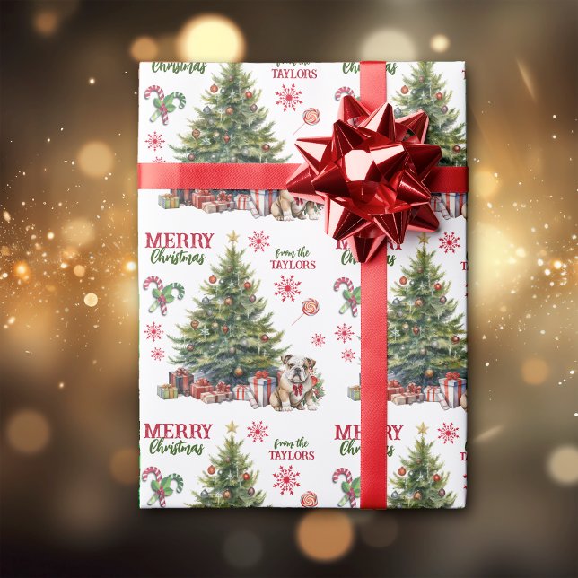 Red Bow Bulldog Holiday Tree Wrapping Paper (Creator Uploaded)