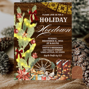 Red Bow Cactus Wild West Holiday Hoedown Invitation