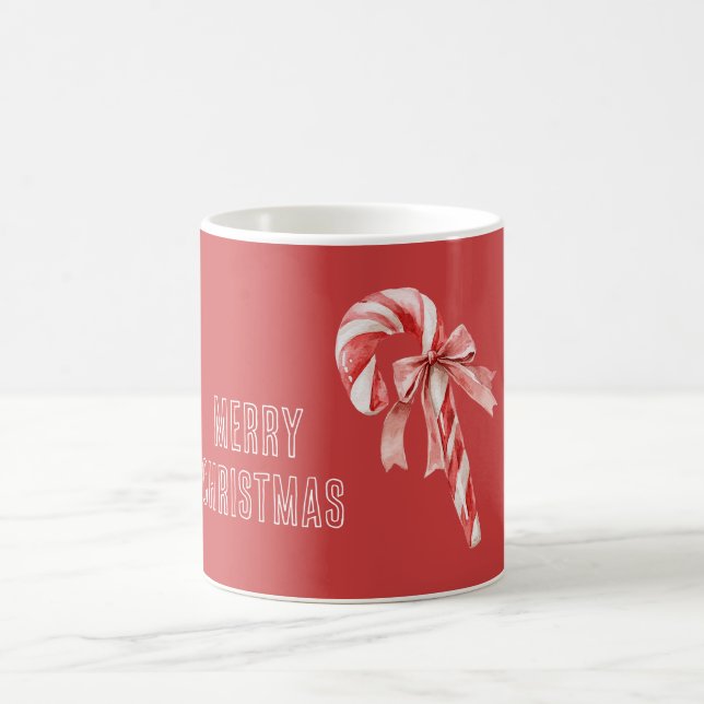 Red Bow Candy Cane Christmas Coffee Mug (Center)