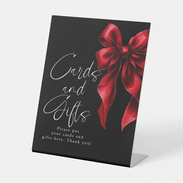 Red Bow Cards and Gifts Black Bridal Shower Pedestal Sign (Front)
