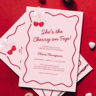 Red Bow Cherry On Top Bridal Shower Invitation