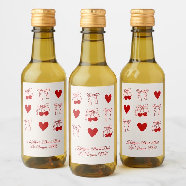 Red Bow Cherry Sweet Bachelorette Party Favour Wine Label (Bottles)