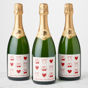 Red Bow Cherry Sweet Bridal Shower Champagne Label